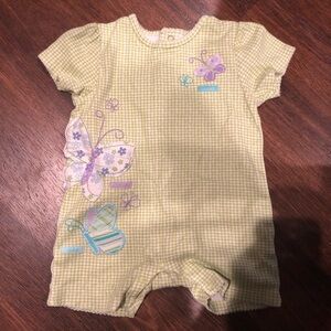 Vintage Sonoma toddler romper gingham green embroidered butterfly 18m